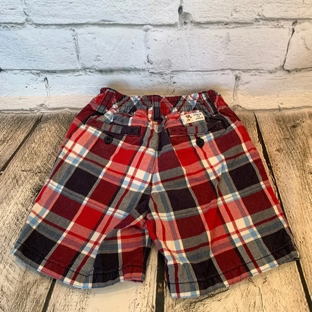 JANIE AND JACK Boy’s NWOT Red/White/Blue Plaid Chino Shorts / Size: 6-12 Months